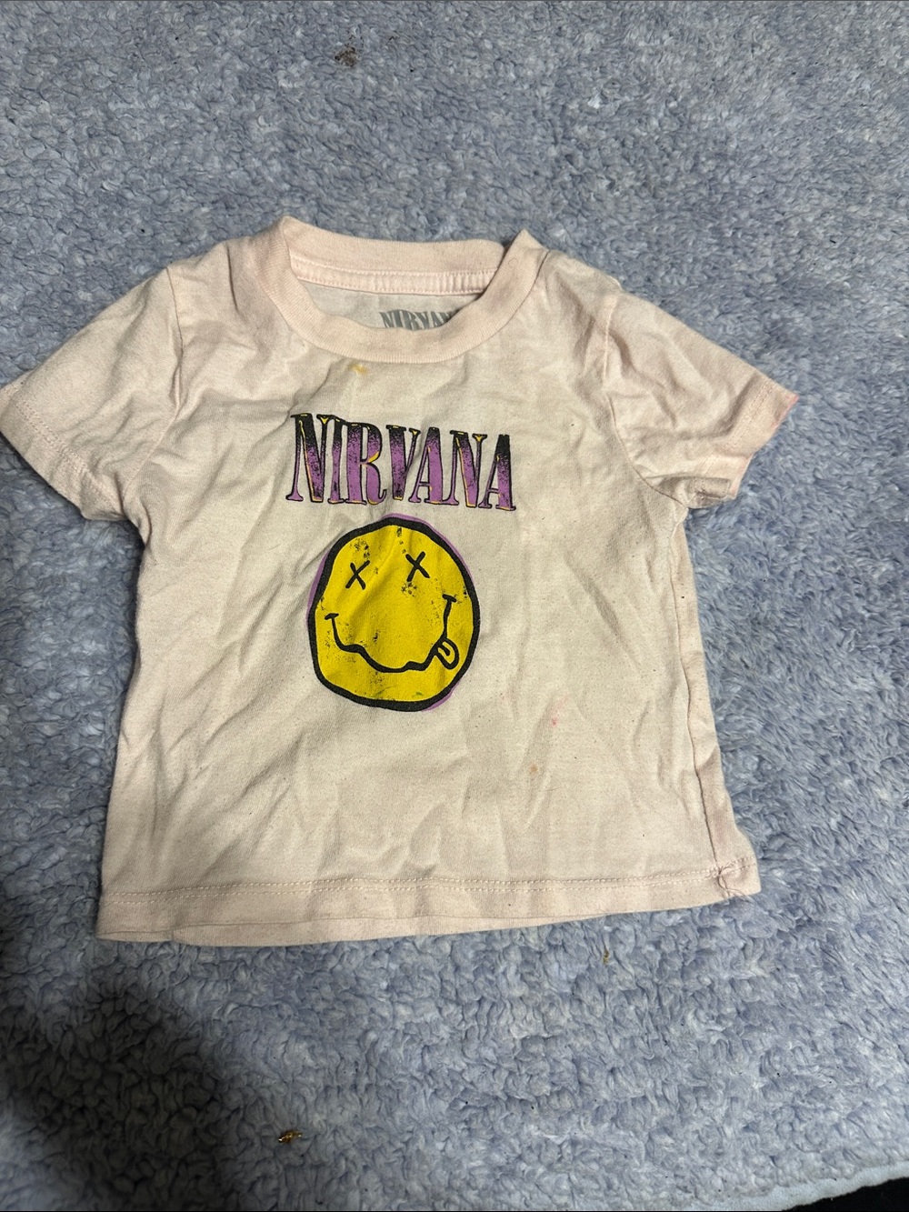 NIRVANA Pale Pink Kids Short Sleeve Tee with Yellow Smiley
